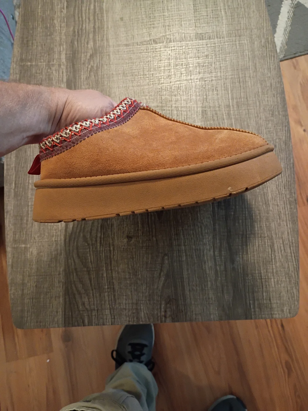 Kids Cozy Tan Suede Slip-On Slippers with Decorative Trim